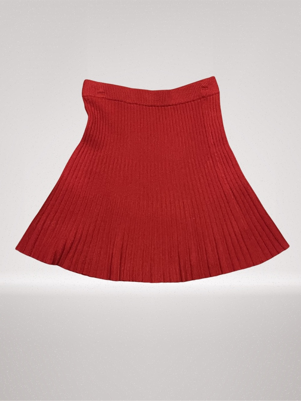 Women’s Large Red Ribbed Knit Flared Skirt